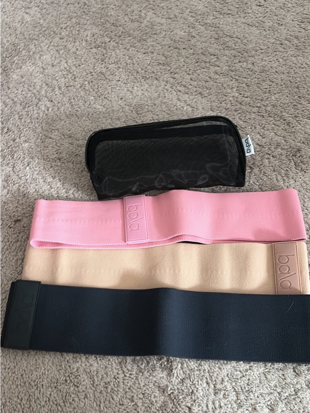 Used once! Bala Pink, Cream & Black Fabric Resistance Hip Bands - Set of 3